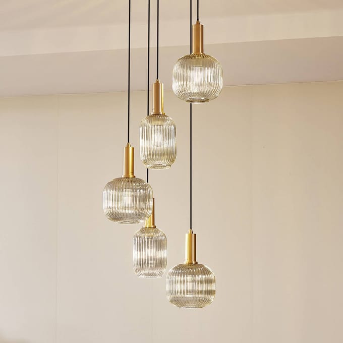 Lindby - hanglamp - 5lichts - Glas, ijzer - H: 18 cm - E27 - rookgrijs