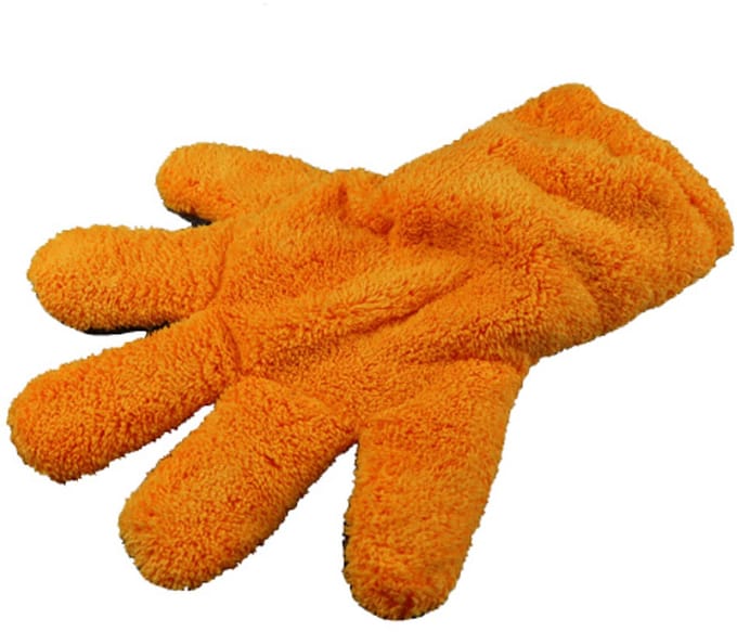 D CON 5 FINGER FURRY MITT ORANJE GRIJZE AUTO WAS HANDSCHOEN