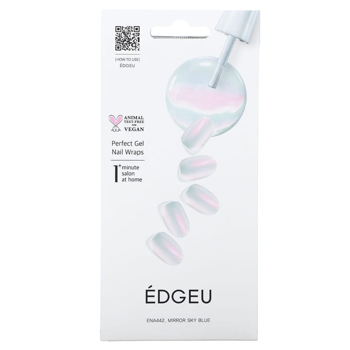 Edgeu, Perfect Gel Nail Wrap, ENA 442 Mirror Sky Blue, 19-piece set white
