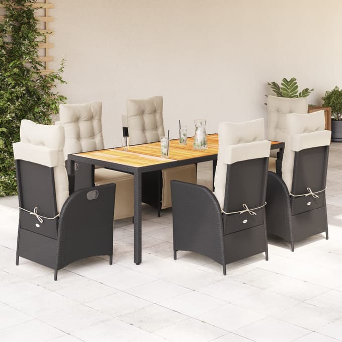 vidaXL - 7-delige - Tuinset - met - kussens - poly - rattan - zwart