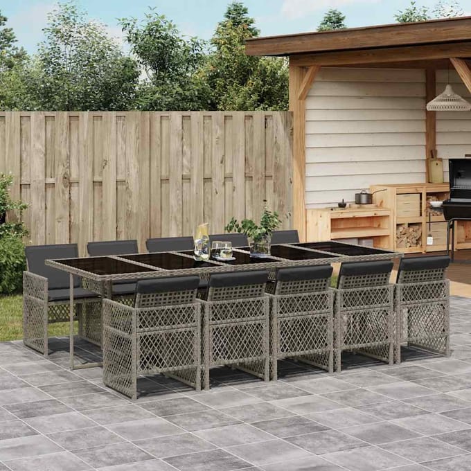 vidaXL - 11-delige - Tuinset - met - kussens - poly - rattan - grijs