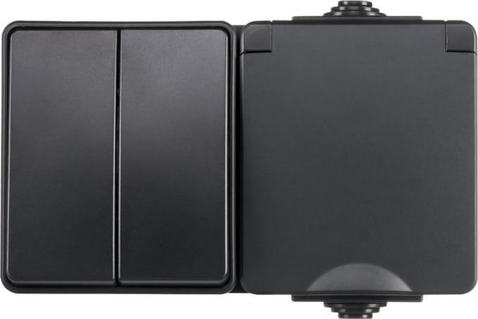 Opbouw Combi wandcontactdoos en serieschakelaar | IP55 - Zwart