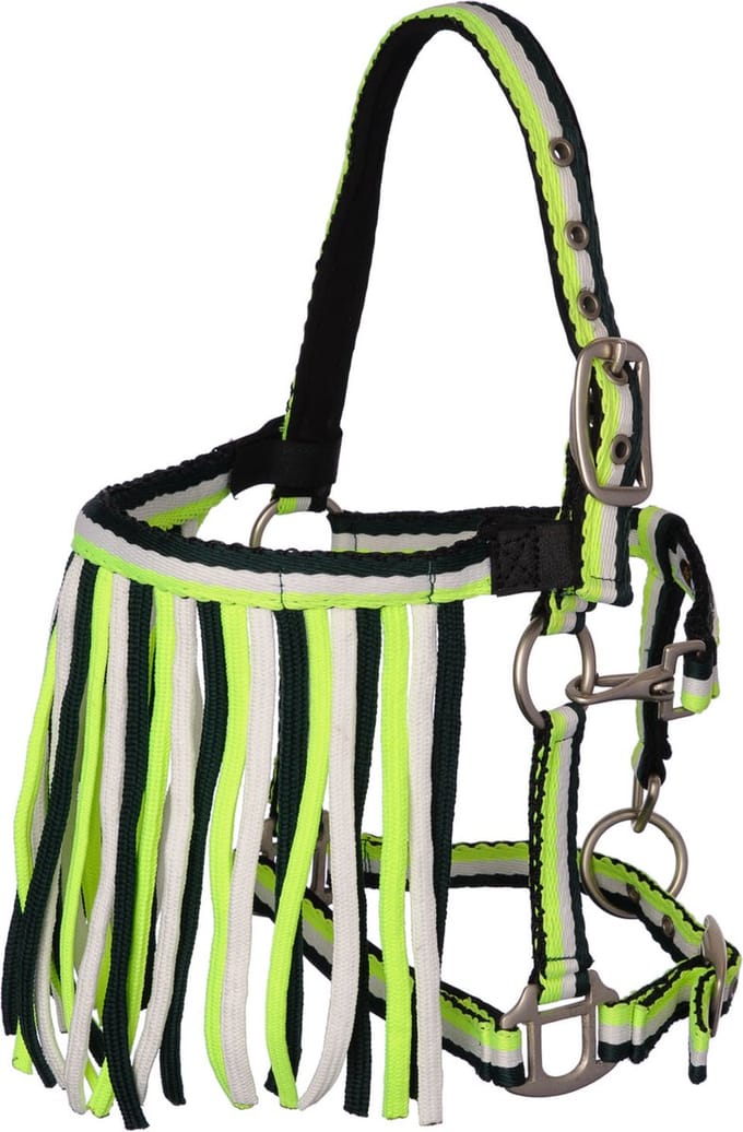 MHS Halster Stripe met touw en vliegenfrontriem Shet Geel