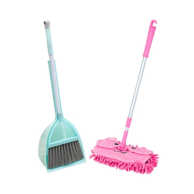 Balai Ramasse-poussière Serpillère Mignon Léger Petit Ensemble de Nettoyage pour Tout-petits Garçons Filles Type 2 white