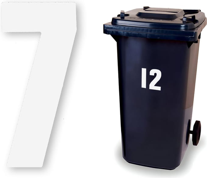 Huisnummer kliko sticker - Nummer 7 - Wit groot - container sticker - afvalbak nummer - vuilnisbak - brievenbus - CoverArt