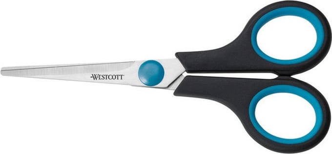 kantoorschaar Easy Grip 13 cm RVS zwart/blauw