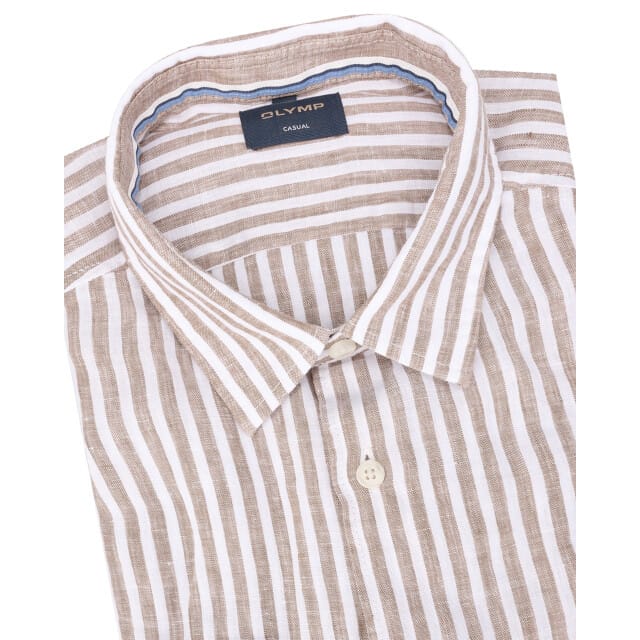 OLYMP Casual regular fit overhemd - structuur - bruin met wit gestreept
