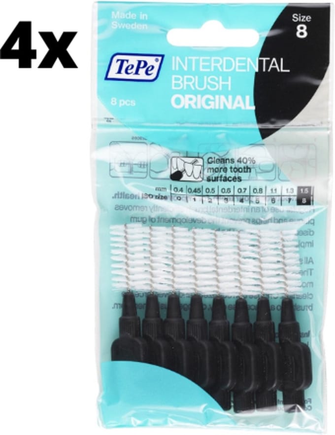 TePe Ragers Zwart 1,5mm - 4 x 8 stuks - Voordeelverpakking