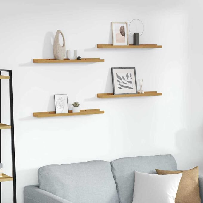 vidaXL - Wandplank - 4 - st - Beige - 60 - x - 9 - x - 3 - cm - Bewerkt - hout
