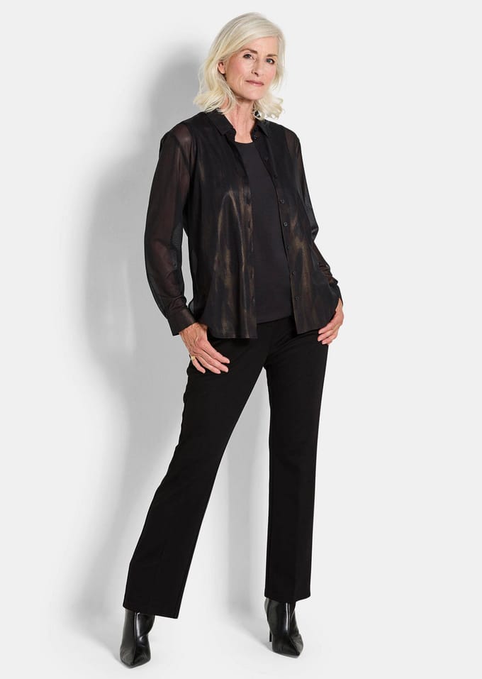 Blouse van semi-transparant mesh - zwart / gedess. - Gr. 21 van Goldner Fashion