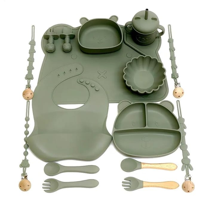 Ensemble de vaisselle pour enfants en silicone avec ventouses, anti-chute, set de vaisselle à compartiments pour bébé bleu marine