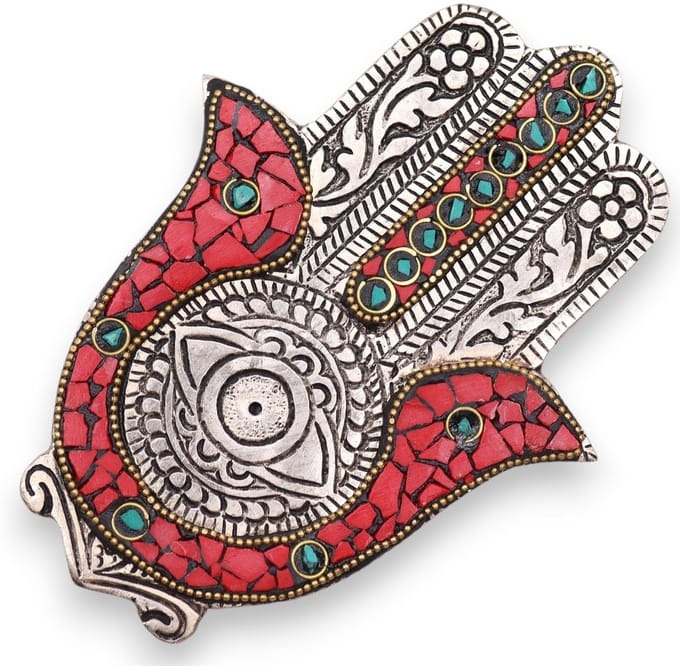 Rode en groene kleine Hamsa wierookhouder 13x5,5 cm