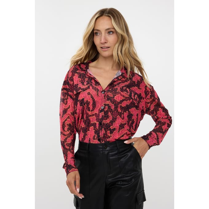 EsQualo Blouse Mesh Masterpiece Print Größe: S | Longsleeves Outlet | Damen