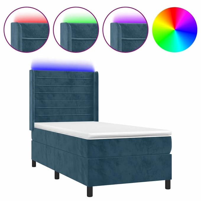 vidaXL - Boxspring - met - matras - en - LED - fluweel - donkerblauw - 100x200 - cm