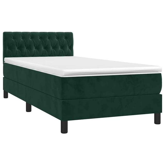 vidaXL - Boxspring - met - matras - en - LED - fluweel - donkergroen - 90x200 - cm