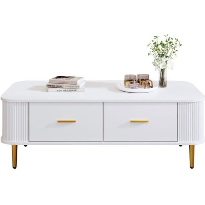 Salontafel - MUVOE - Rechthoekig - Wit en goudkleurig - 4 lades - Hedendaags design wit