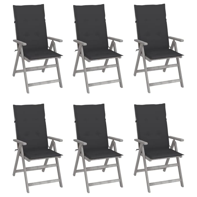vidaXL - Tuinstoelen - 6 - st - verstelbaar - met - kussens - massief - acaciahout
