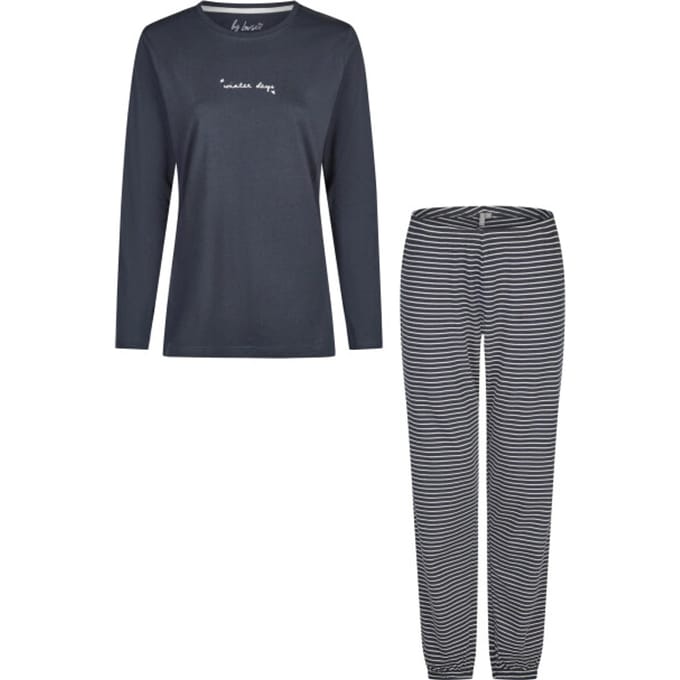 By Louise Dames Pyjama Set Lang Katoen Donkerblauw/Wit Gestreept - Maat S