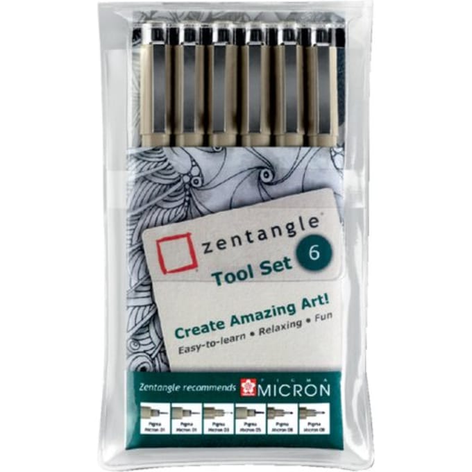 Tekenset Sakura Zentangle set à 6 pennen zwart