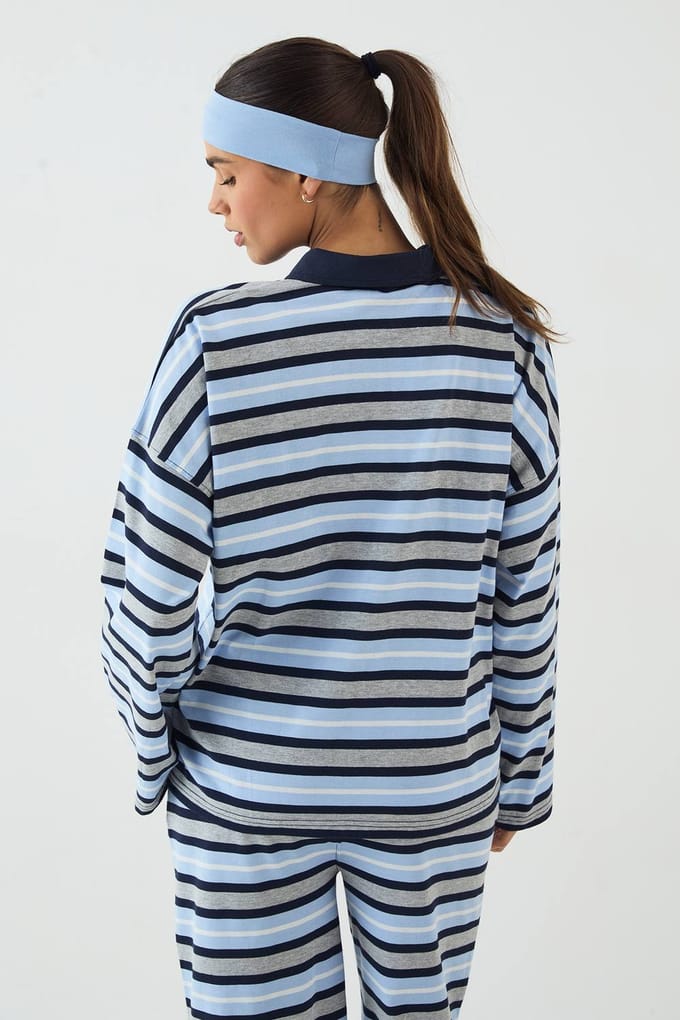 Dames DSGN Studio Rugby Top met Kraag | Indigo | Maat: 3XL