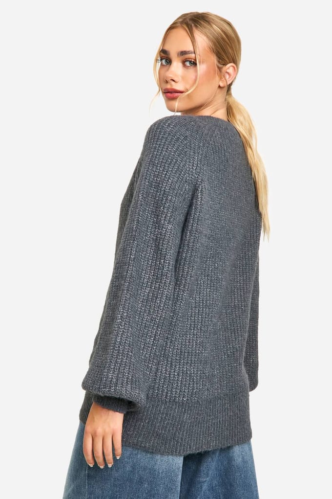 boohoo Dames Gebreide Oversized Boxy Cardigan met knoopsluiting | Charcoal | Maat: Small