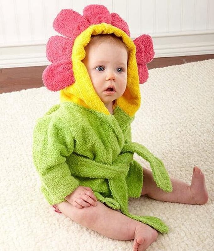 New Age Devi - " Baby Badjas - Bloem - Groen/Rood - Incl. Baby Borstel"