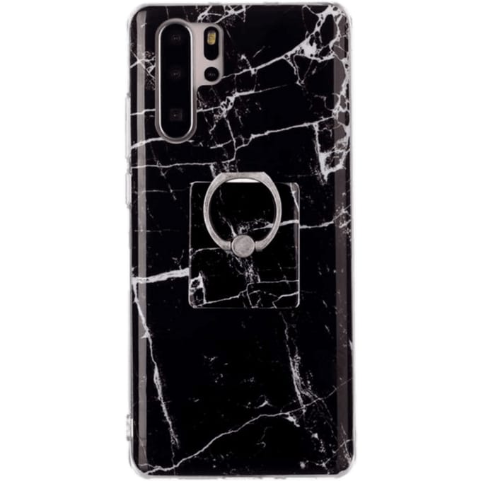 CaseBody Huawei P30 Pro Marble Case met Ringhouder Zwart