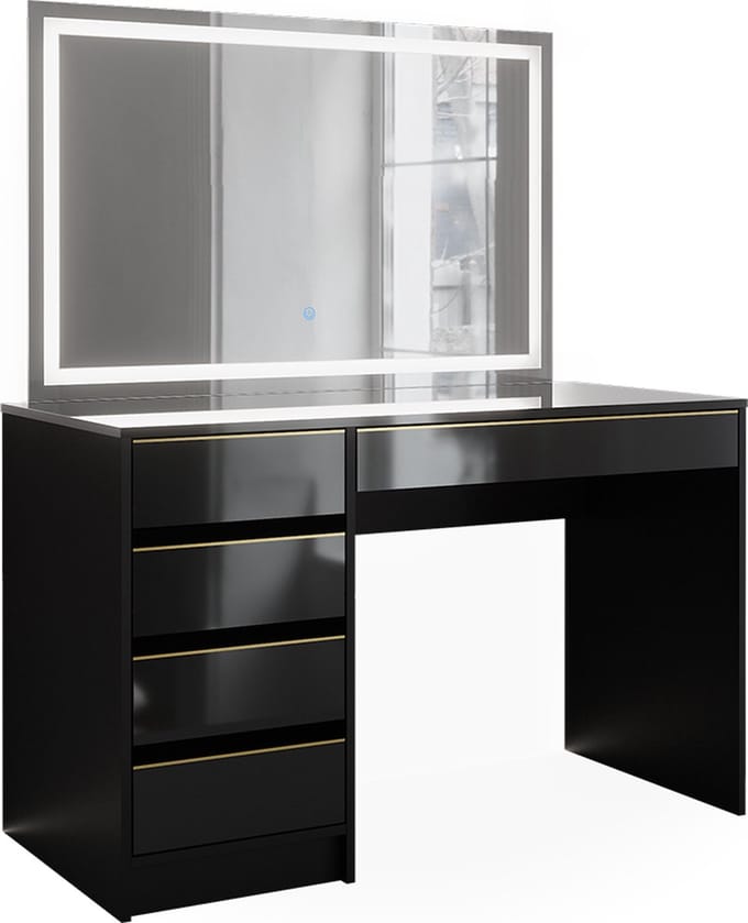 Vicco Sherry Kaptafel – 120 cm met LED-spiegel Zwart/goud