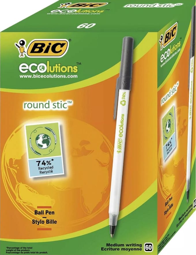 BIC Round Stic ECOlutions balpennen - doos van 50 - zwart - medium schrijfformaat