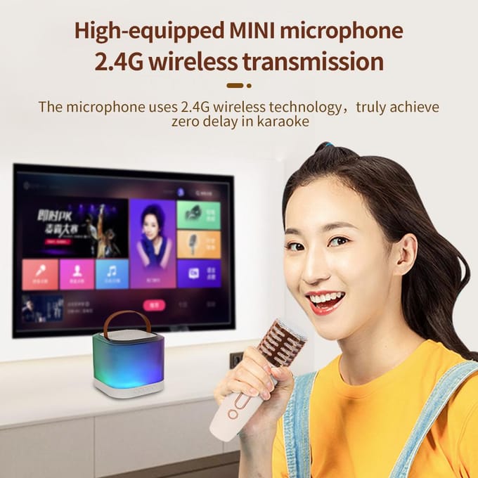 Mini Karaoke Machine Draadloze Microfoon en Speaker Set met 2 Microfoons Oplaadbare LED Kleur wit