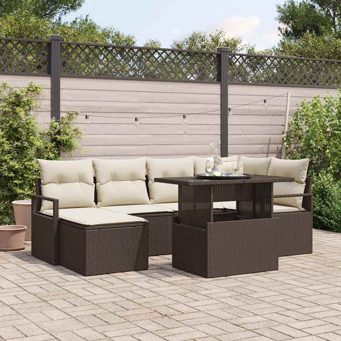 vidaXL - Tuinbank - Set - 7 - st - Bruin - en - Crème - poly - rattan