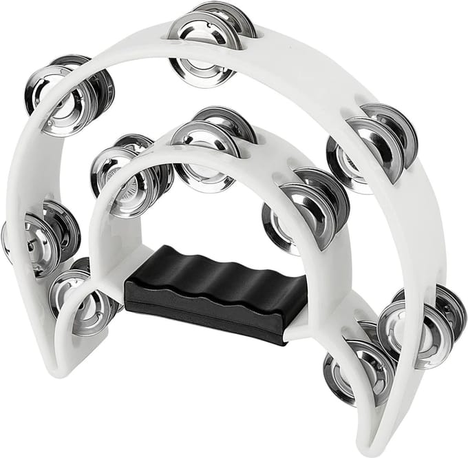 Double Row Metal Jingles Half-Moon Tambourine - Versatile Percussion for Dynamic Performances and KTV - White