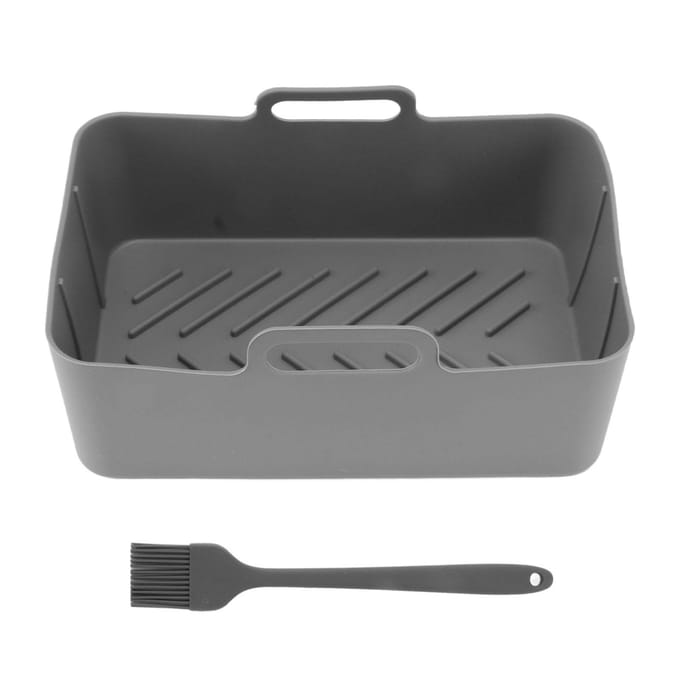 Airfryer Siliconen Pot Herbruikbare Siliconen Airfryer Liner Pan Airfryer Manden met Kwast voor Ninjia DZ201 DZ401 Grijs L grijs