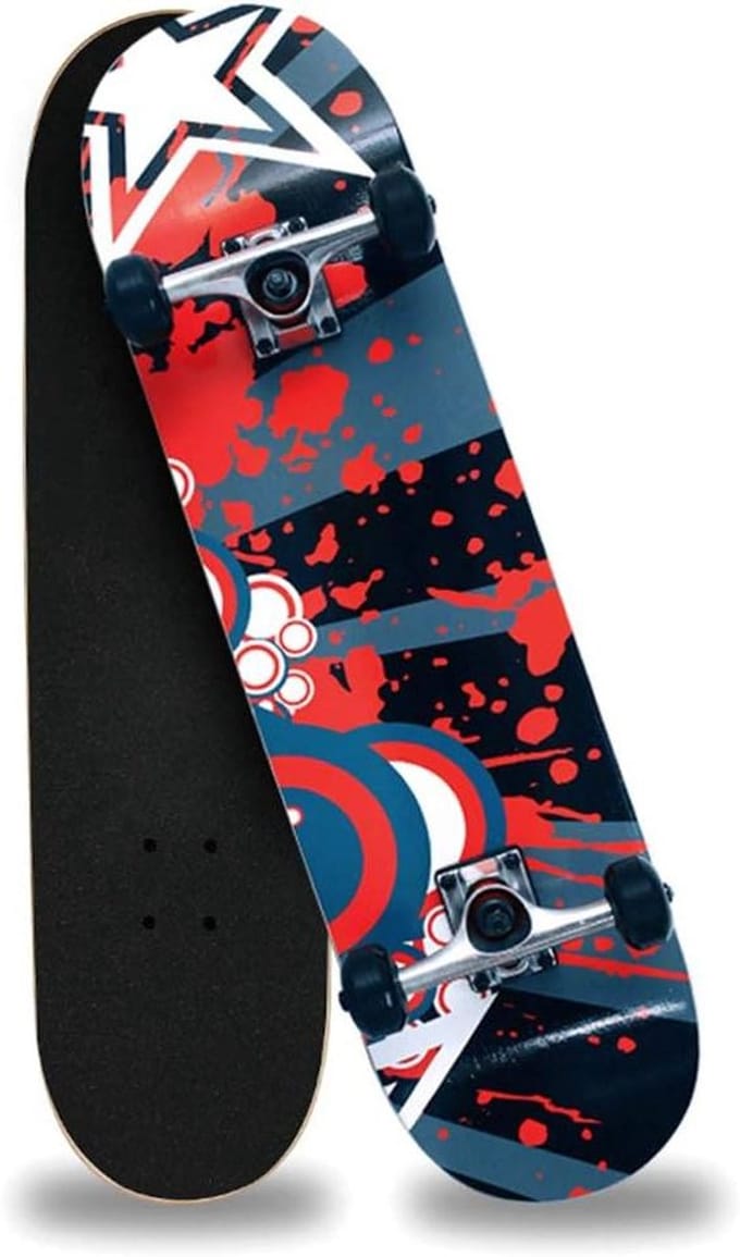 Compleet Skateboard - Pro Board - Stunts Uitvoeren - Dubbel Kick Design - 80 cm - D