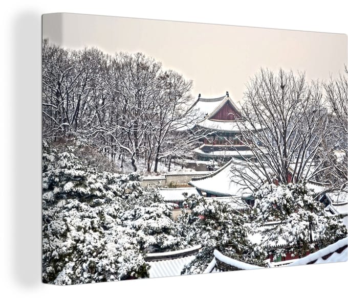 Canvas Schilderij Changdeokgung in de winter geeft een mooi beeld - 120x80 cm - Wanddecoratie