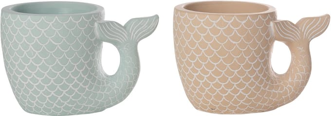 J-Line bloempot Vis - cement - blauw/beige - large - set van 2
