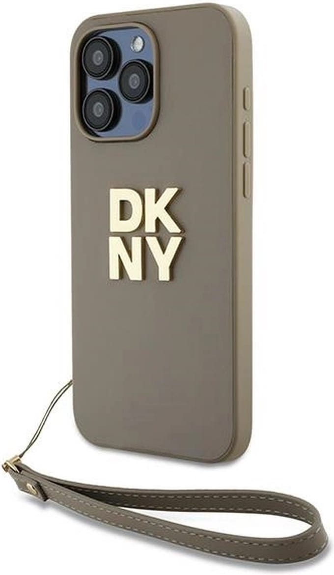DKNY Polsband Stock Logo hoesje voor iPhone 15 Pro Max - beige