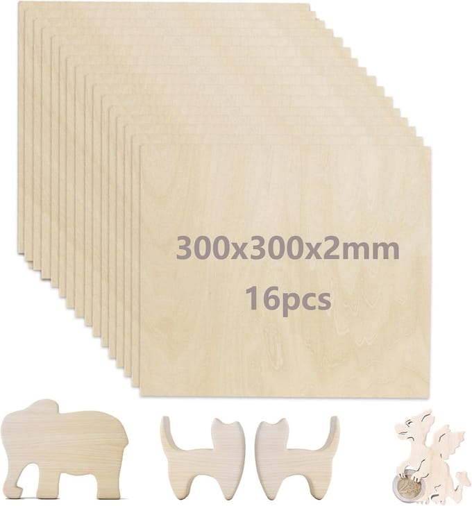 16 Stuks Multiplex Houten Platen 2mm Lindehout 300x300mm Knutselhout