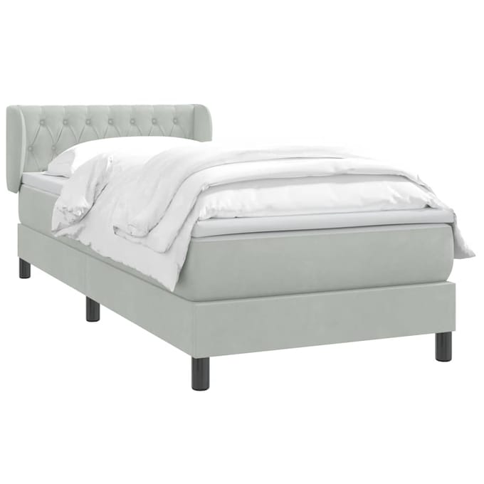 vidaXL - Boxspring - met - matras - fluweel - lichtgrijs - 80x220 - cm