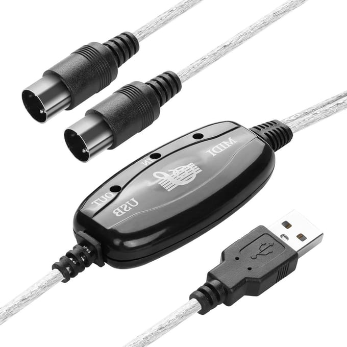 USB naar MIDI Kabel - Muziek Interface - Muziek Maken - 2 in 1 Converter - 2 m - Zwart