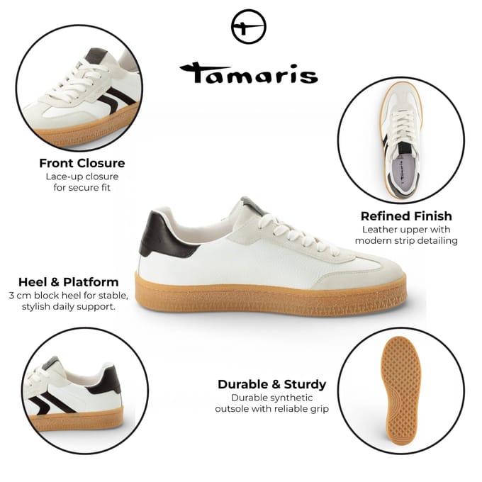 Tamaris herensneakers van wit leer met zwarte strepen