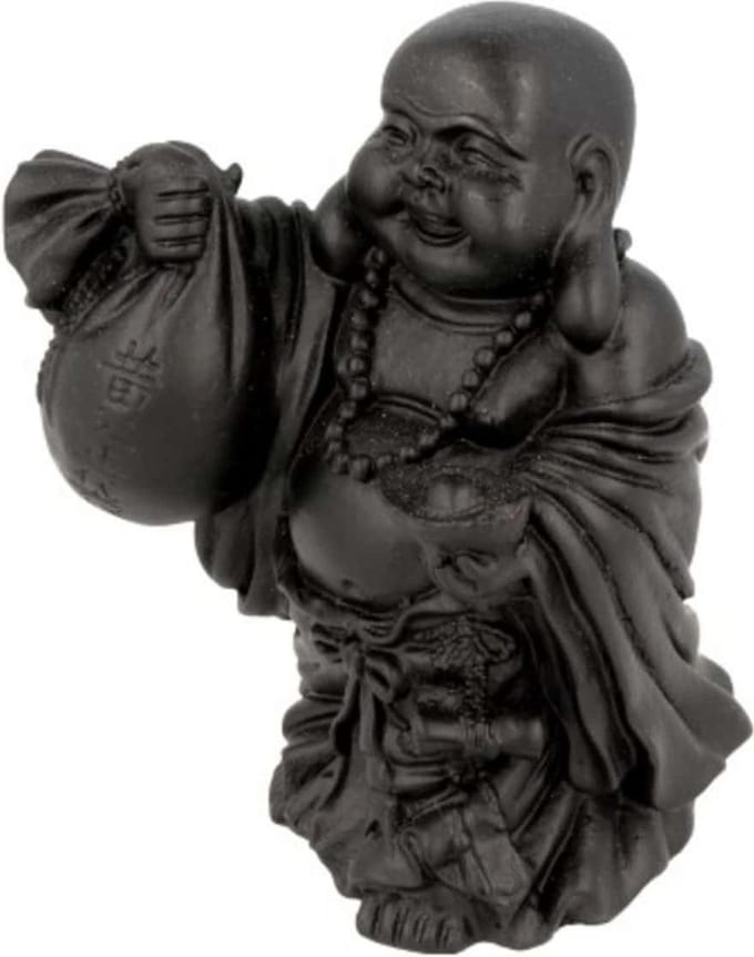 Zwarte Boeddha met Zak en Schaal (9 cm)