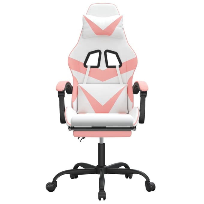 vidaXL - Gamestoel - met - voetensteun - kunstleer - wit - en - roze