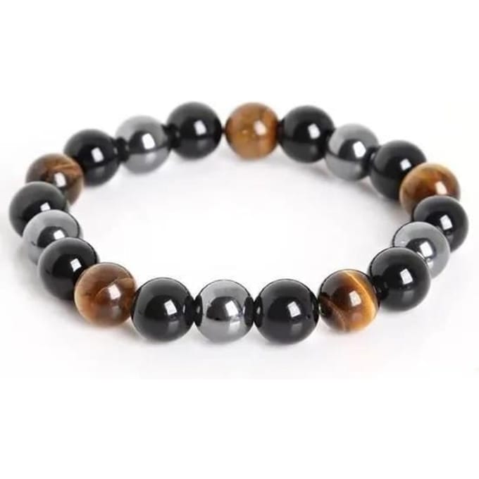 Armband - Gemengd - Drievoudige Bescherming - Tijgeroog - Hematiet - Zwarte Obsidiaan 10 mm black