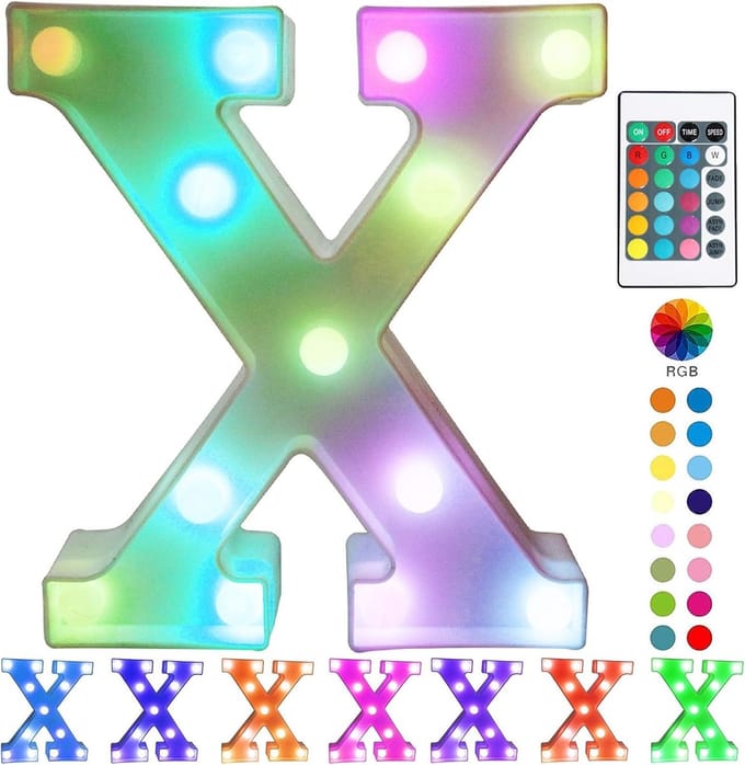 Lichtgevende Letter X - 22 cm Hoog - RGB Met Afstandsbediening - Op Batterijen
