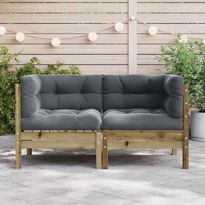 vidaXL - Patio - Sofa - 2-zits - Treated - pine - wood, - Oxford - fabric, - PP - cotton