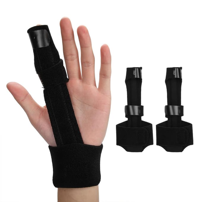 2 stuks Mallet Triggerfinger Spalk Ondersteuning voor Vingerverstuiking Verplaatsing Ontwrichting black