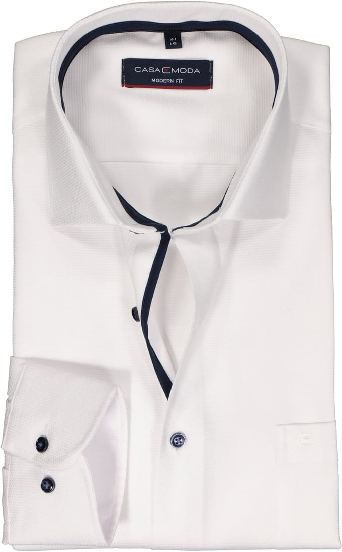 CASA MODA modern fit overhemd - dobby - wit - Strijkvrij - Boordmaat: 43 (EU maat: XL)