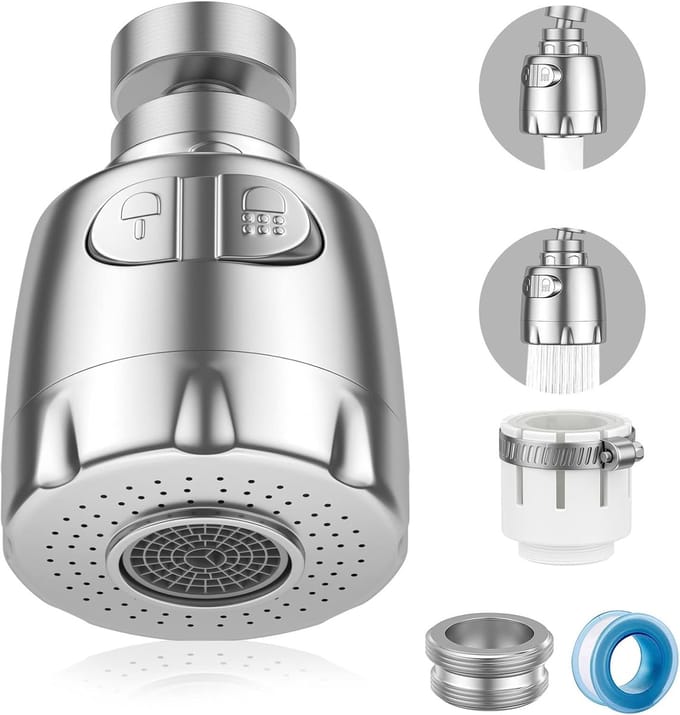 Faucet Aerator, 360 Degree Rotatable, Sink Faucet, Water Saving Faucet, Spray Head for Kitchen and Bathroom, 2 Modes