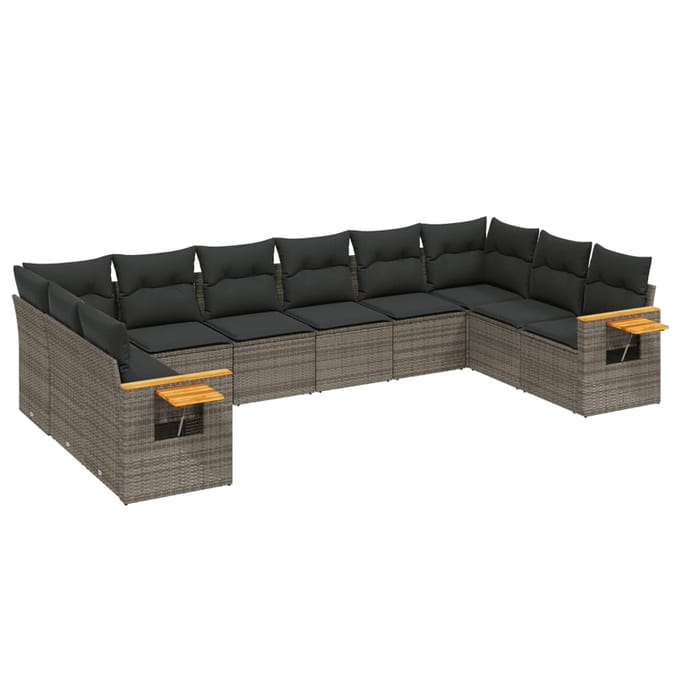 vidaXL - 10-delige - Loungeset - met - kussens - poly - rattan - grijs